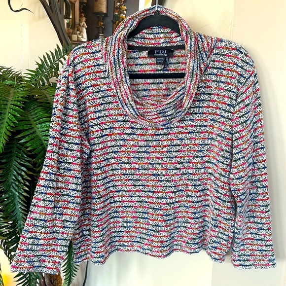 FDJ French Dressing Jeans Colorful Striped Soft Knit Top Cowl Neck Multicolored - Picture 12 of 12